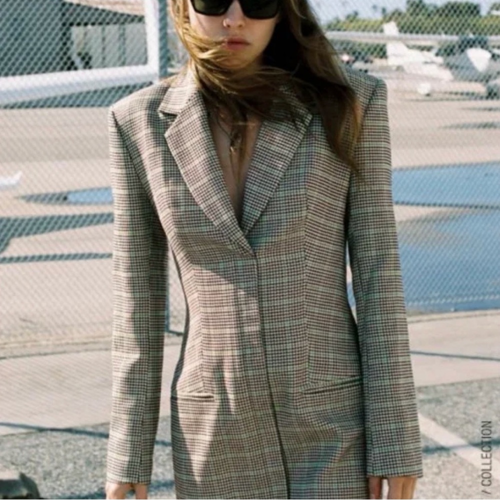 Zara Plaid Longline Blazer - Taupe, Brown, Black